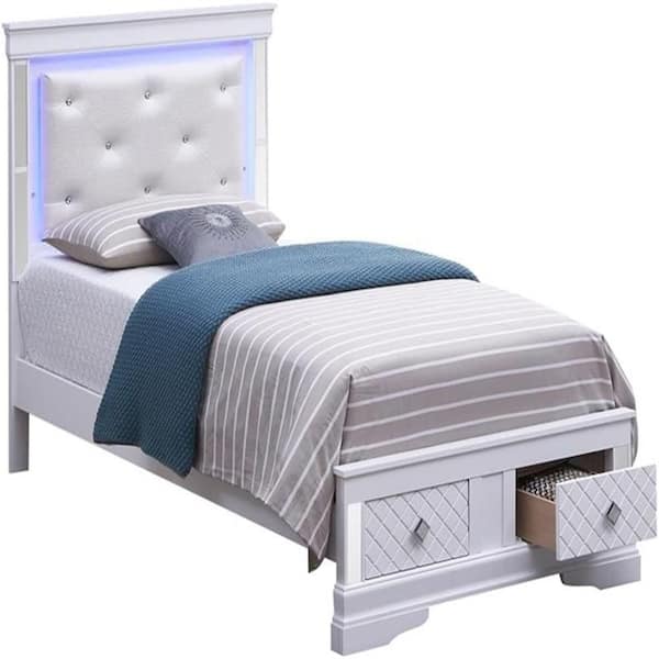 Beige, Wood Frame Twin Panel Bed