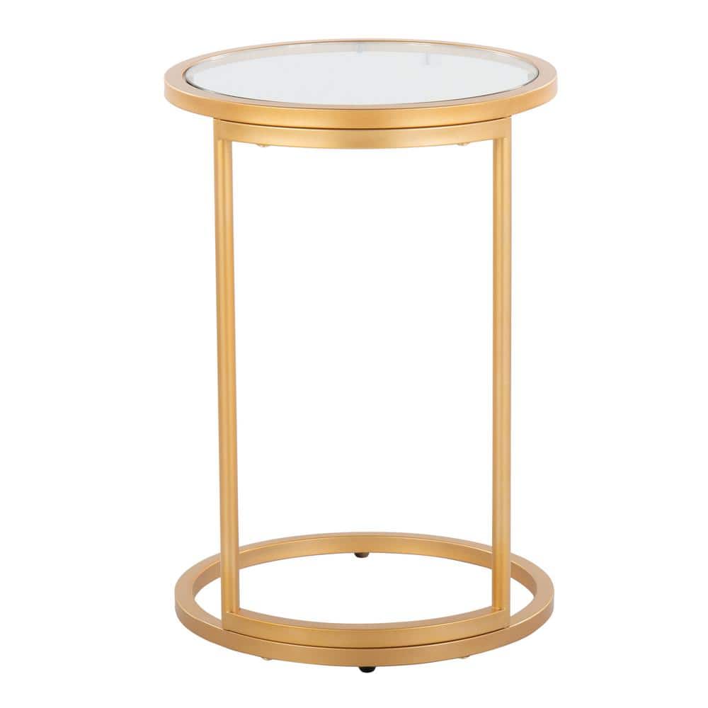 Gold Metal and Clear Glass Round End Table