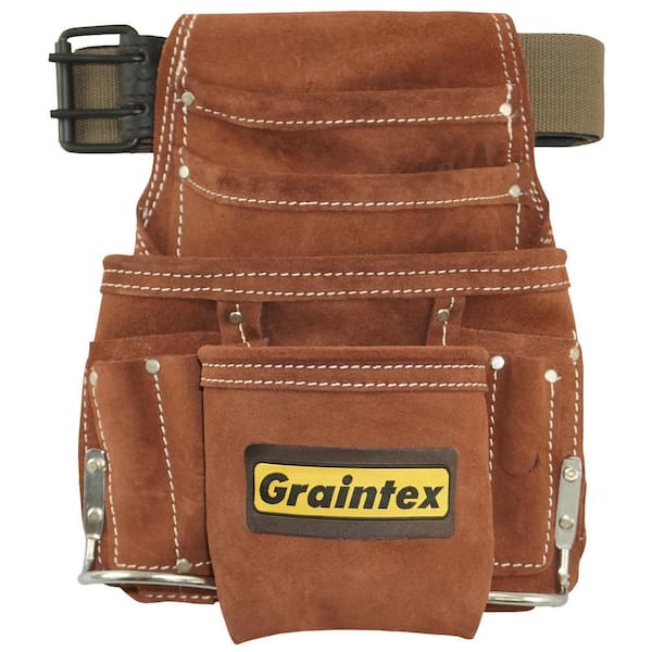 Suede 10-Pocket Leather Nail and Tool Pouch with Belt