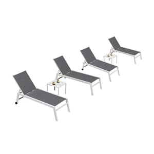 6-Pieces Aluminum Outdoor Chaise Lounge Set Chaise Lounger with Side Table and Wheels for Outside Beach Sunbathing