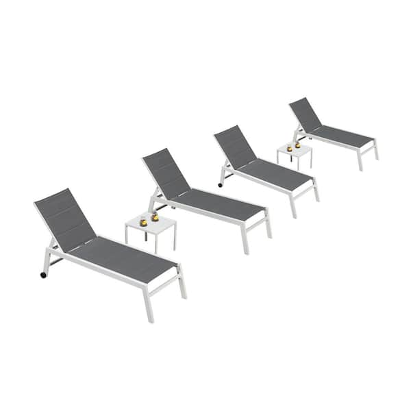 PURPLE LEAF 6-Pieces Aluminum Outdoor Chaise Lounge Set Chaise Lounger with Side Table and Wheels for Outside Beach Sunbathing