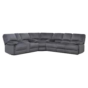 220 in. Slope Arm 3-Piece 6-Seater Reclining Sofa Set in Gray