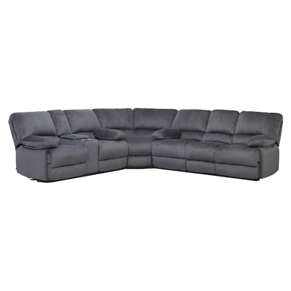 Pinksvdas 220 in. Slope Arm 3-Piece 6-Seater Reclining Sofa Set in Gray