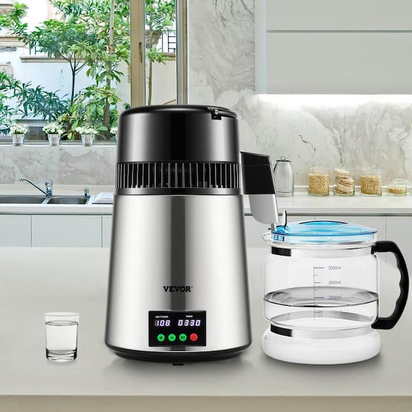 1.1Gal. Water Distiller 0.3Gal./H Distilled Water Maker Machine 750W 0-99H Timing Setting Temp Display Distiller, Silver