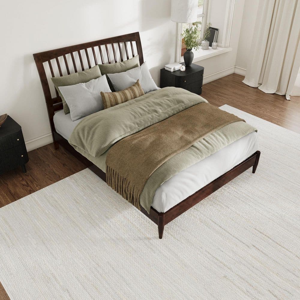 Orleans Queen Walnut Wood Low Profile Sleigh Platform Bed