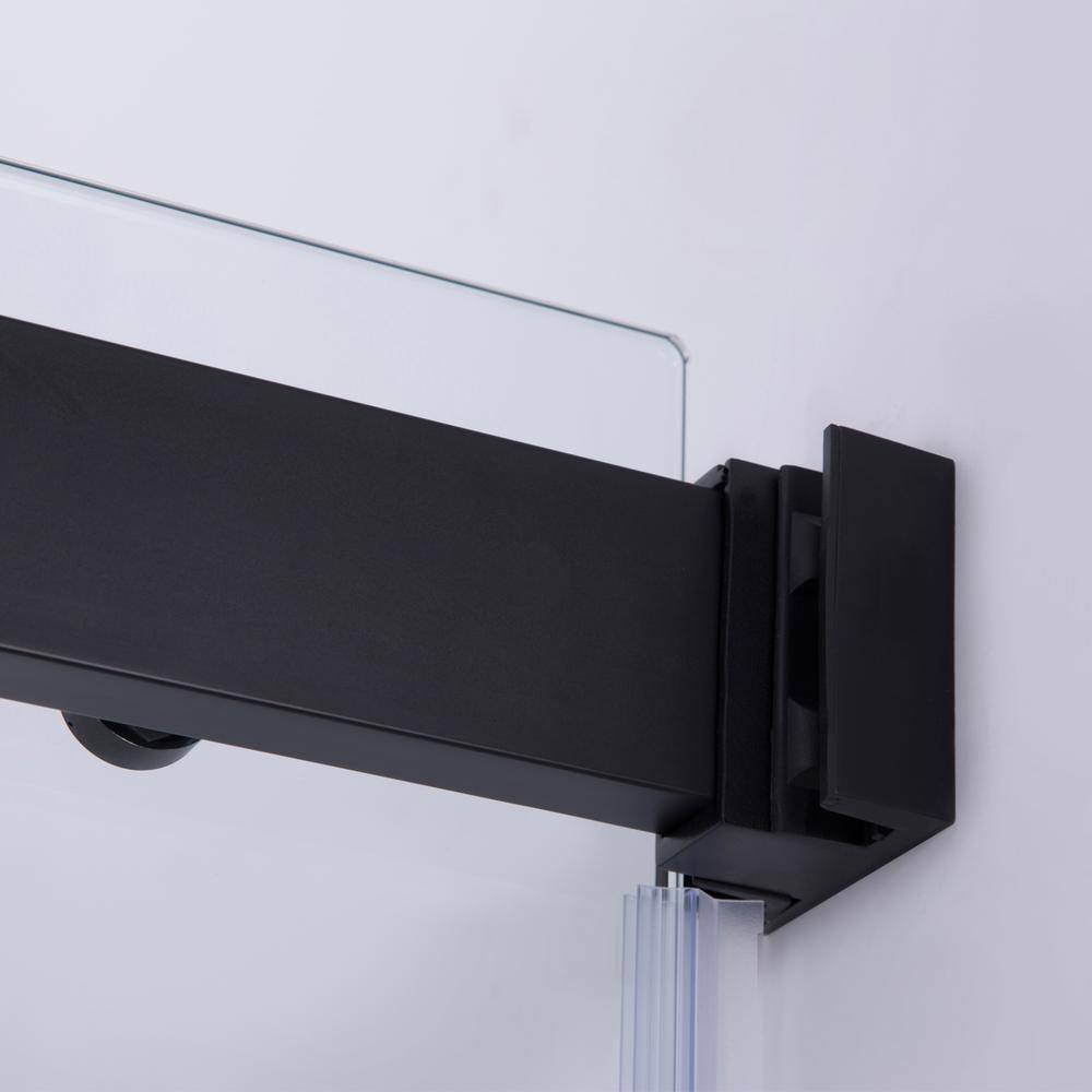 48 x 76 Matte Black Frameless Sliding Shower Door with Clear Glass