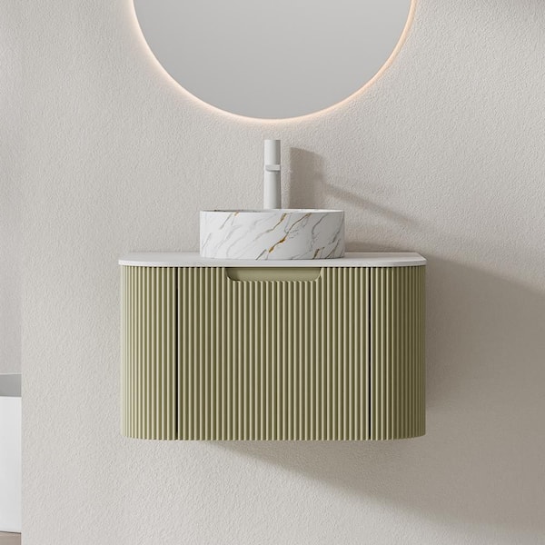 Baye 24 in. W Floating Light Green Bath Vanity with White Textures Ceramic Sink and Engineered Marble Top Unassembled