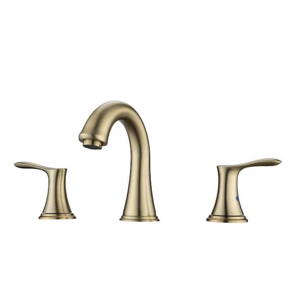 FLG 8 in. Widespread Double Handle Bathroom Faucet with Pop-Up Drain Assembly 3-Holes Brass Sink Basin Taps in Brushed Gold
