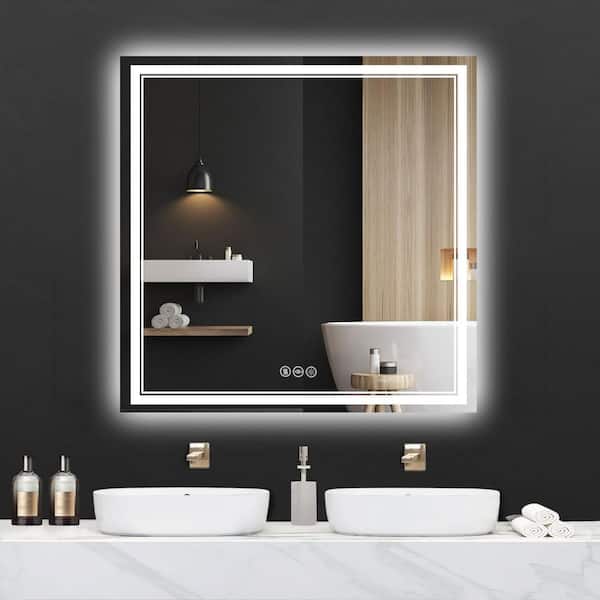 36 in. W x 36 in. H Rectangular Frameless Anti-Fog Front And Backlit LED Wall Mirror Bathroom Vanity Mirror