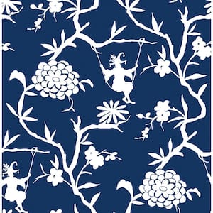 Chinoiserie Silhouette Navy Blue Peel and Stick Wallpaper (Covers 30.75 sq. ft.)