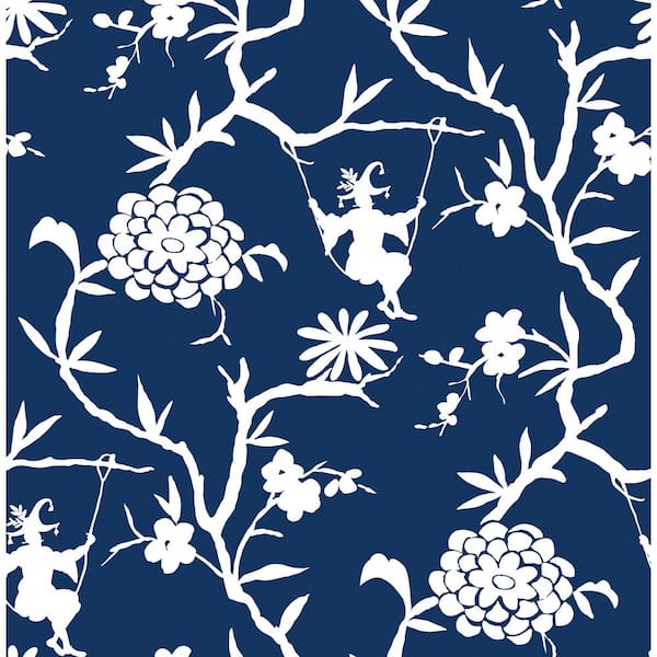 Nextwall Chinoiserie Silhouette Navy Blue Peel And Stick Wallpaper Covers 30 75 Sq Ft Nw36602 The Home Depot