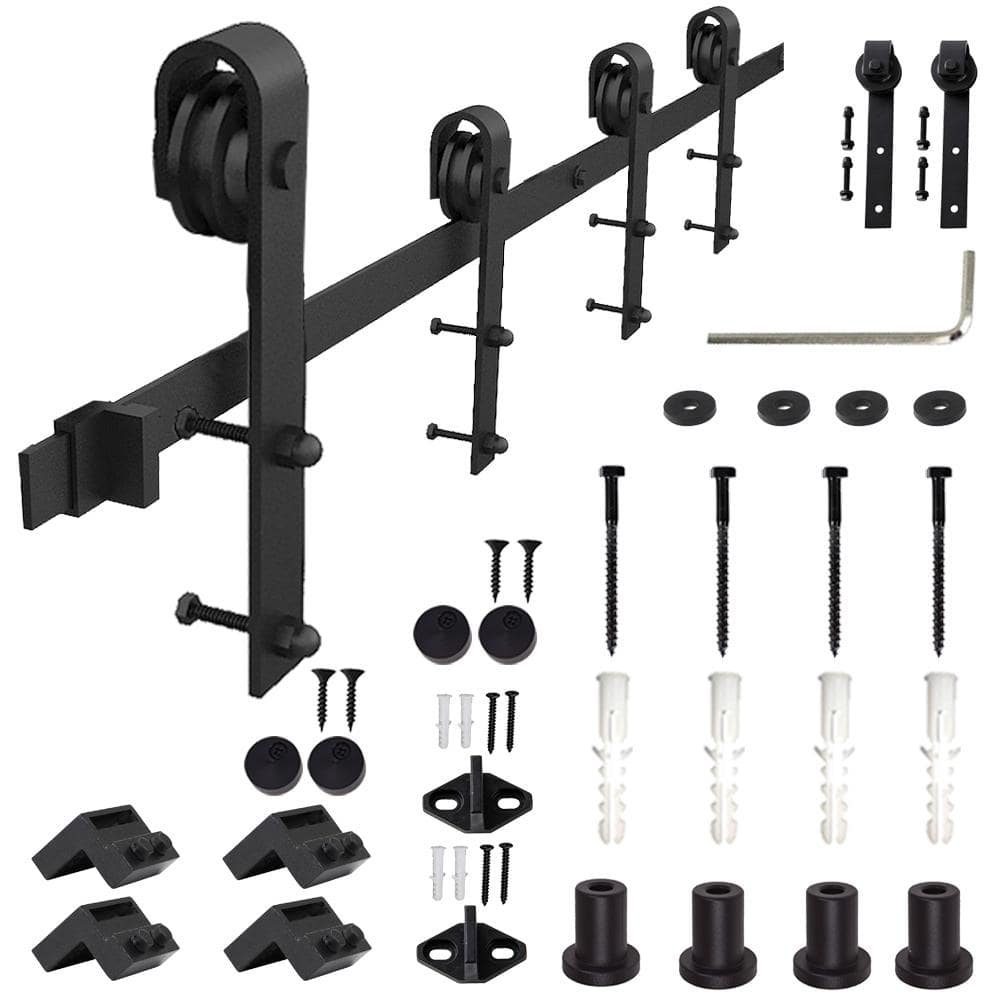 WINSOON 12 ft./144 in. Frosted Black Sliding Barn Door Hardware Track ...