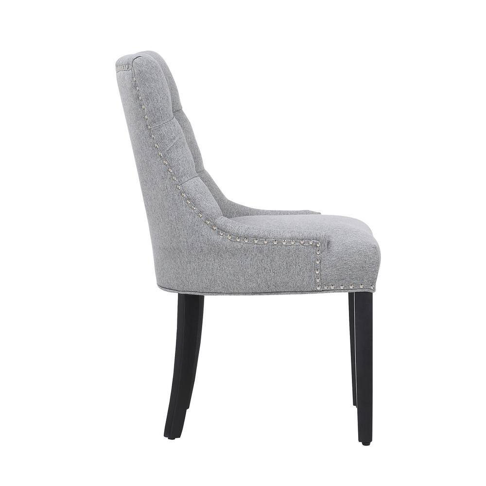 Elegant Gray Linen Tufted Wingback Side Chair Set