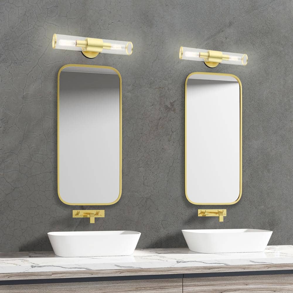 Bancroft Satin Brass 2-Light Vanity with Clear Glass Shades