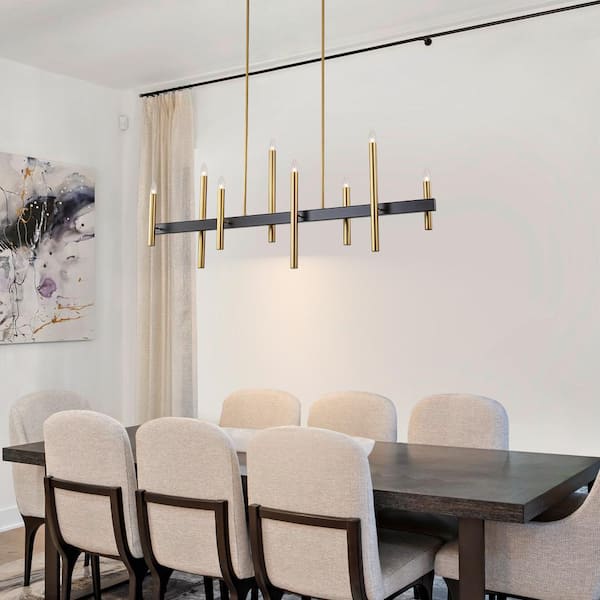 Axis 8-Light 56 in. Black and Gold Mid-century Linear Chandelier