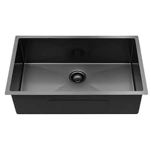 Golden Black 16-Gauge Stainless Steel 33 in. L Single Bowl Corner Undermount Workstation Kitchen Sink without Faucet