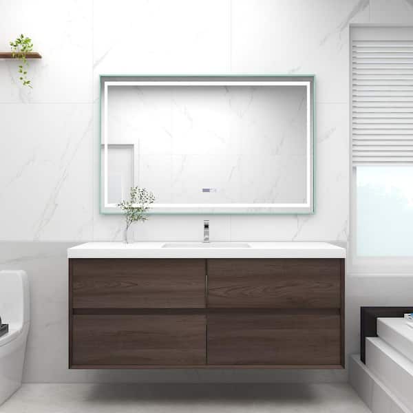 Kingdee 59 in. W x 20 in. D x 26 in. H Single Sink Floating Bath Vanity in Red Oak with White Acrylic Top