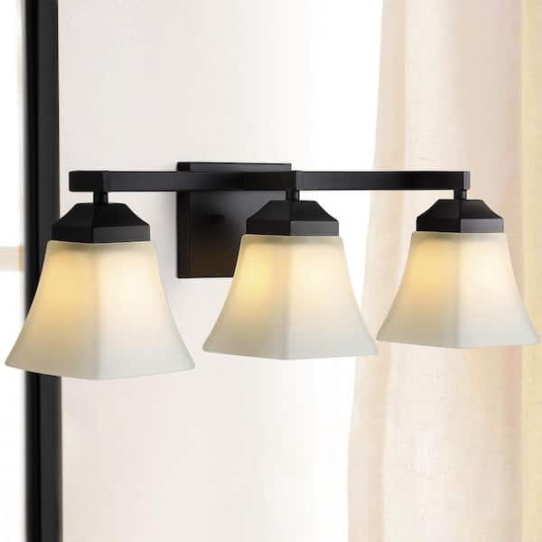 JONATHAN Y Staunton 24 in. 3-Light Iron/Glass Modern Cottage LED Vanity Light, Oil Rubbed Bronze