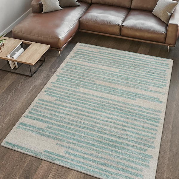JONATHAN Y Khalil Modern Berber Stripe Cream/Turquoise 4 ft. x 6 ft. Area Rug