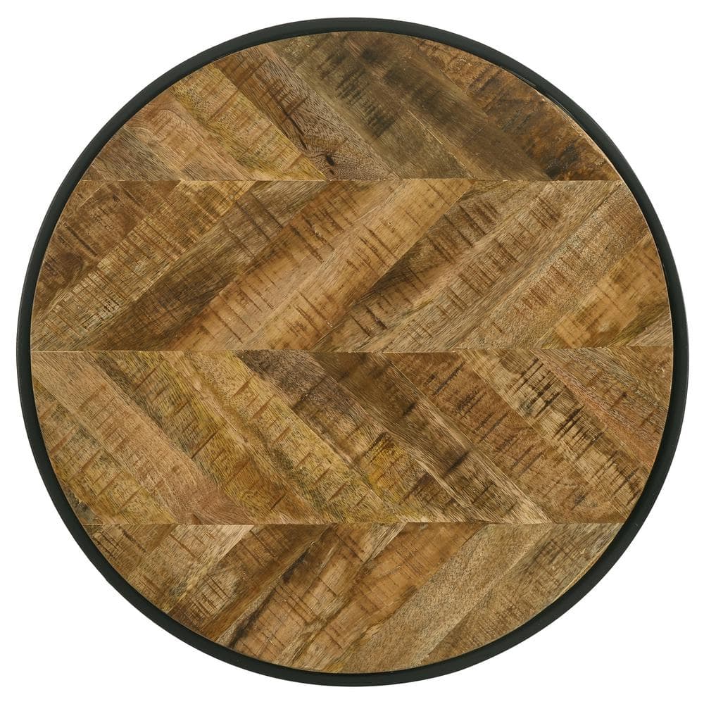 Rustic Round Mango Wood and Black Metal Side Table