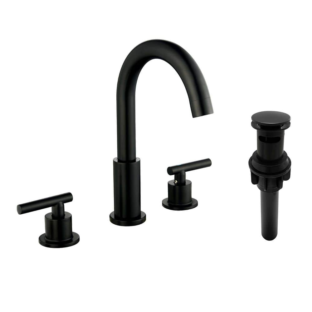 Boyel Living 8 in. Widespread Double Handle 1.2 GPM Bathroom Faucet with Quick Connect Hose and Pop-Up Drain in Matte Black