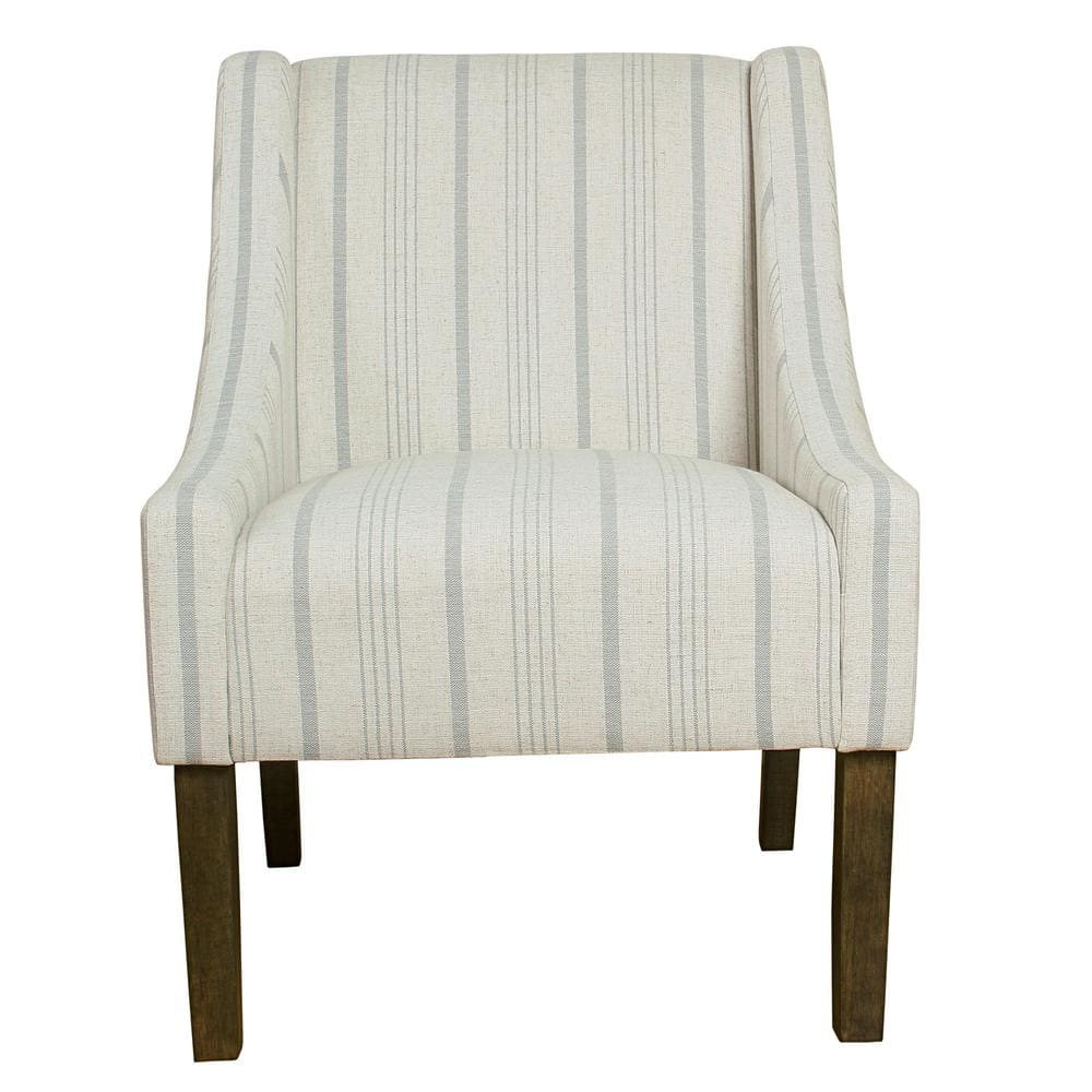 Gray Stripe Wood Frame Modern Accent Chair