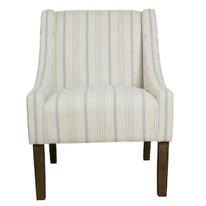 Striped Dove Grey Poly-Linen Modern Swoop Accent Chair