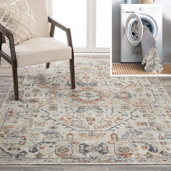 JONATHAN Y Shaemus Bohemian Cream/Terra 5 ft. x 8 ft. Medallion Low-Pile Machine-Washable Area Rug
