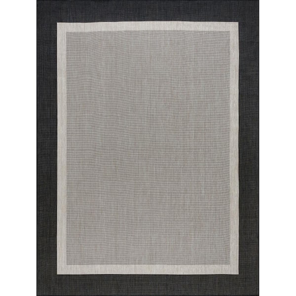 Tayse Rugs Eco Solid Border Black 4 ft. x 6 ft. Indoor/Outdoor Area Rug