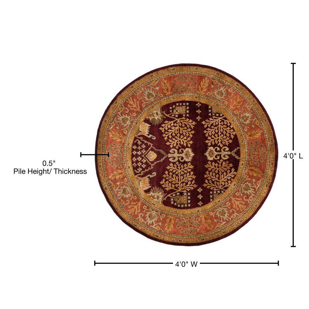 Handmade Red and Rust Round Wool Tufted Rug, 4' x 4'