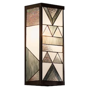 Geometric 1-Light Black Satin Outdoor Stained Glass Wall Lantern Sconce