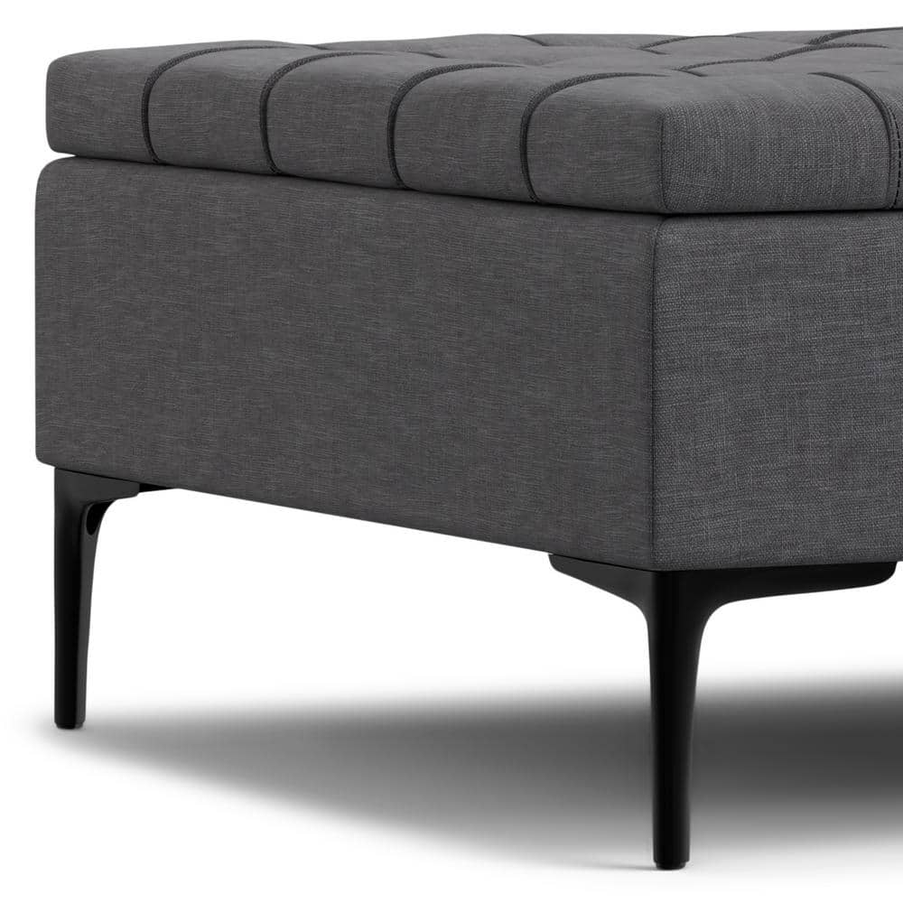 Slate Grey Tufted Lift-Top Storage Cocktail Ottoman