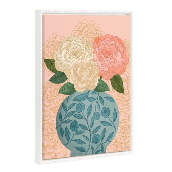 Kate and Laurel Colorful Floral Vase Bouquet Framed Canvas Wall Art 1-Piece White Framed Canvas Art Print, 18 in. x 24 in.