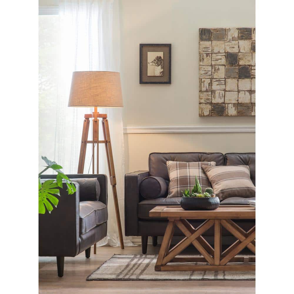 Mariner Adjustable Wood Tripod Floor Lamp with Burlap Shade