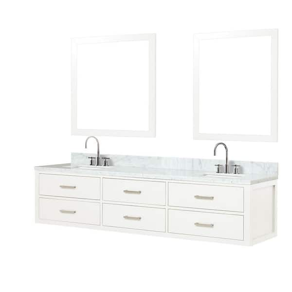 Lexora Sherman 84 in W x 22 in D Black Double Bath Vanity, Carrara Marble Top, Faucet Set, and 36 in Mirror