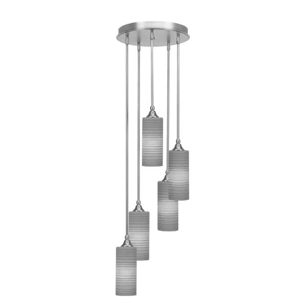 Unbranded Villa 5 Light Brushed Nickel Pendant, Cluster Pendant Light with 4 in. Gray Matrix Glass Shades, No Bulbs Included