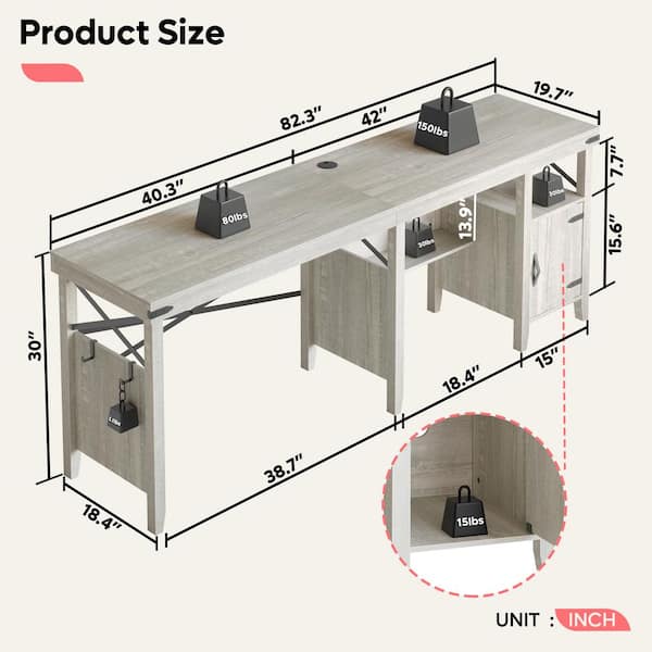 Bestier L Shaped Desk for Home Office, Farmhouse Computer Desk with Storage  Cabinet, Office Desk with Bookshelf, 2 Person Computer Desk Up to 82 inch