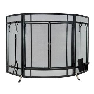 Parafiamma 3 Ante In Acciaio Stile Mission – Pleasant Hearth, Schermo Protettivo Per Camino, Finitura Wenge, Larghezza 137 Cm