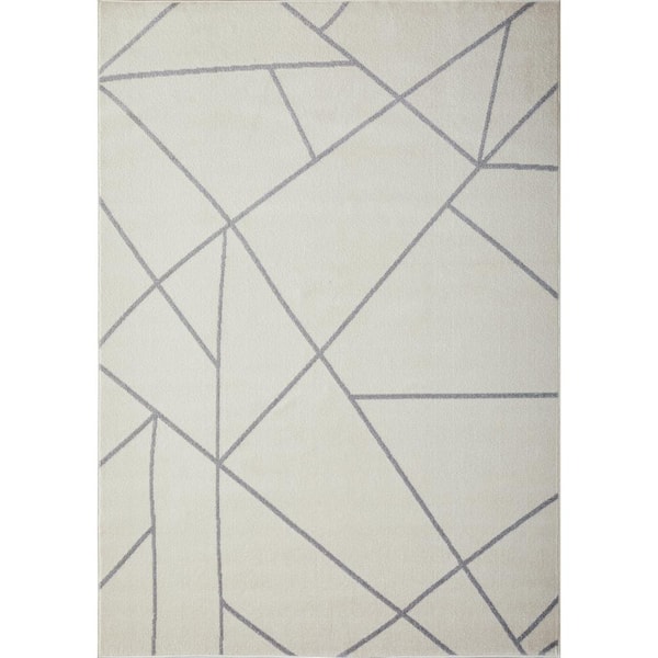LOOMAKNOTI Kissandrah Bixelm Cream 7 ft. 10 in. x 9 ft. 10 in. Geometric Polypropylene Area Rug