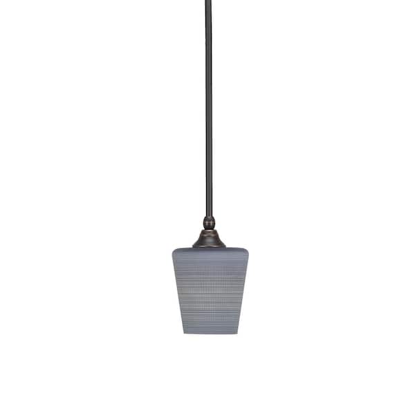 Unbranded Sparta 1-Light Dark Granite Stem Mini Pendant Light with Gray Matrix Glass Shade