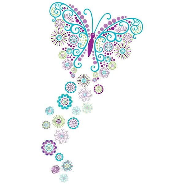 WallPops 70.5 in. x 40 in. Blue Social Butterfly Wall Applique