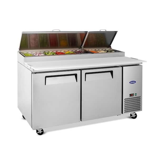 67 in. 20.3 cu. ft. Commercial Pizza Prep Table Refrigerator in Stainless with Butcher Cutting Board and Protection Lid