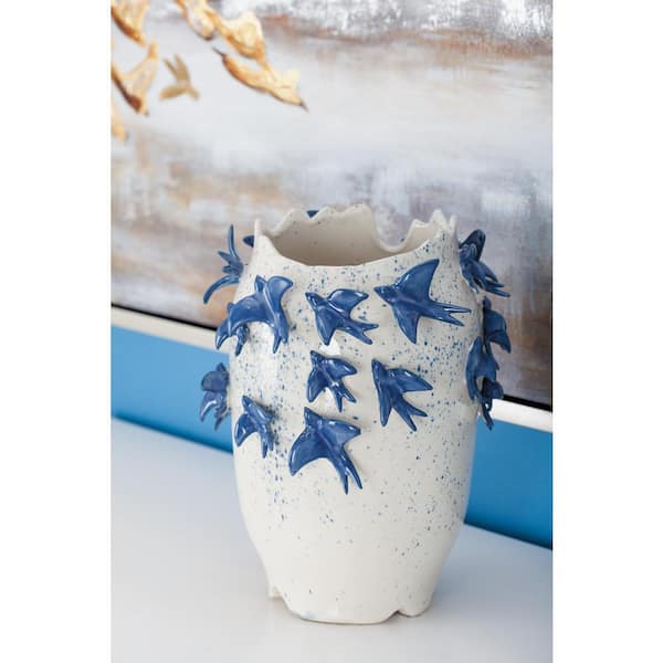 Litton Lane 12 in. White 3D Ceramic Bird Decorative Vase