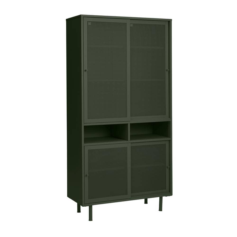 Olive Green Metal Mesh 71'' Cabinet with Shelves