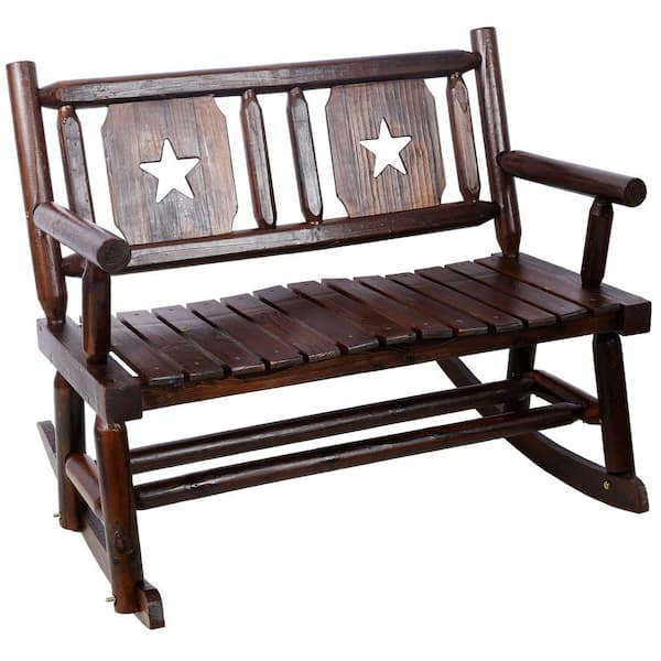 2 Person Rocker Miscool Ami 2-Person Brown Wood Outdoor Rocking Chair, Double Rocker ...