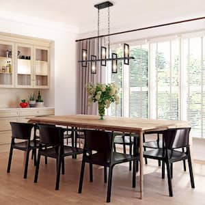 Modern Rectangle Dining Table Chandelier Transitional 5-Light Black and Brass Kitchen Island Candlestick Chandelier