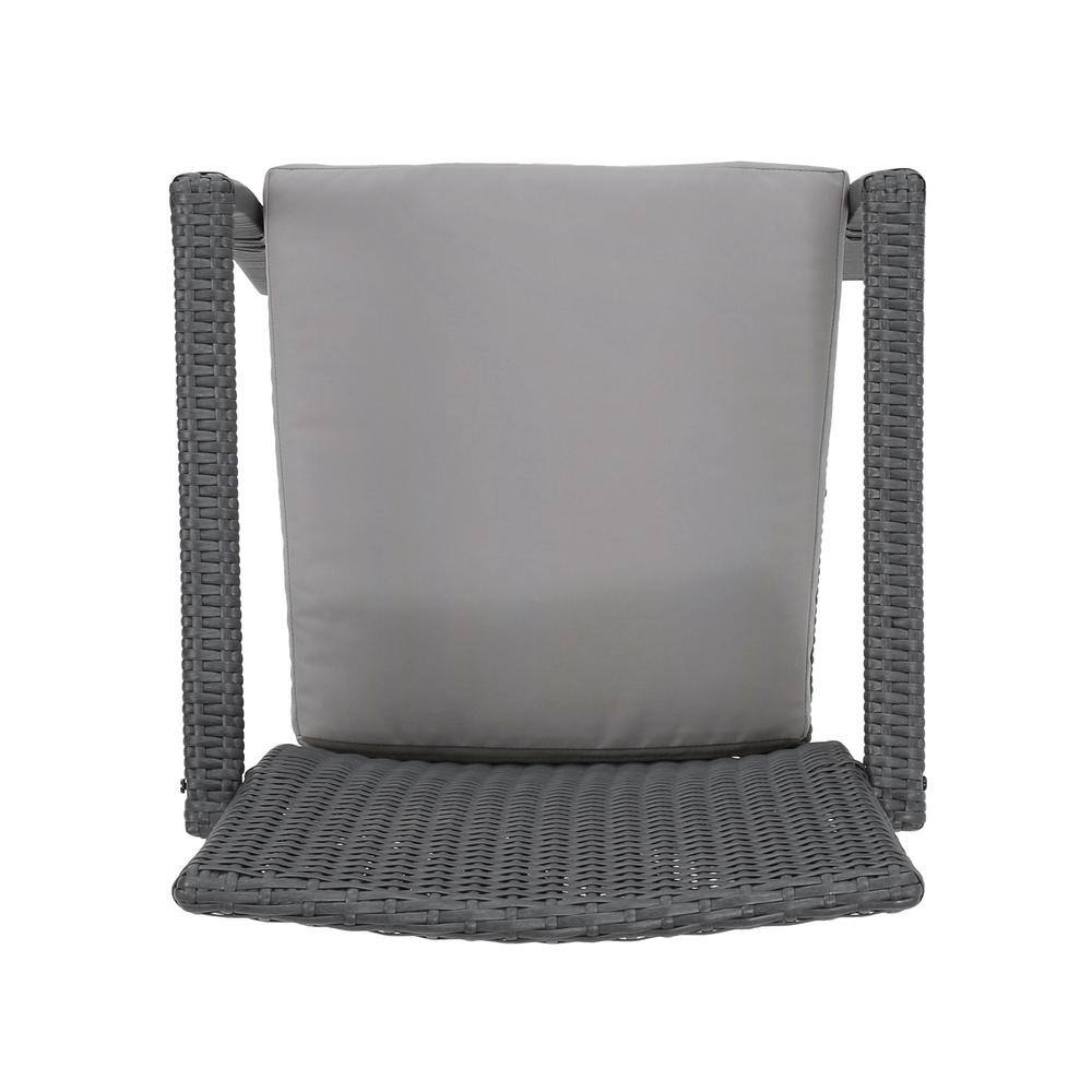Gray Wicker Outdoor Dining Chair Set with Cushions