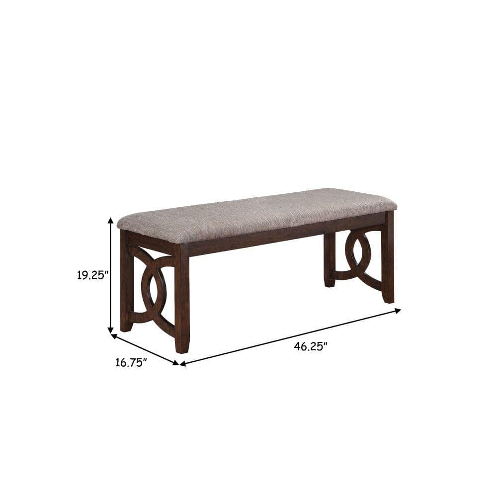 Gary 47" Cherry Brown Wood Bench with Fabric Seat