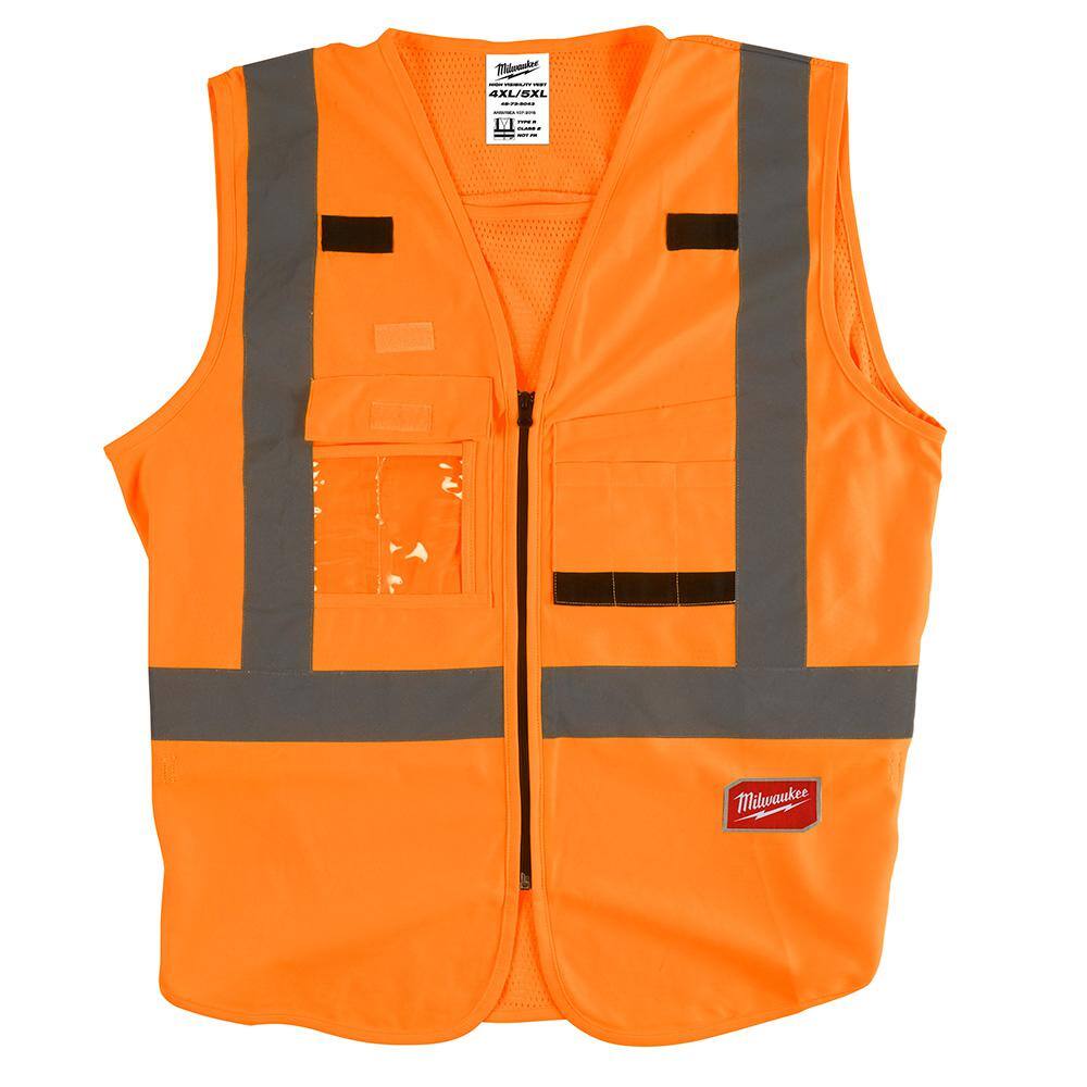 Milwaukee 4X-Large/5X-Large Orange Class-2 High Visibility Safety Vest with  10-Pockets 48-73-5034 The Home Depot