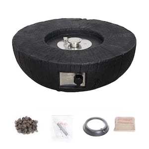 Black Round Metal 28.00 in. Outdoor Fire Pit Table with Water Proof Cover and Lava Rock